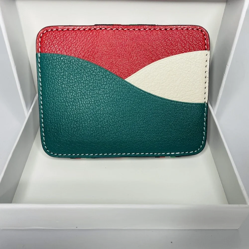 Serel's‎ Magic X Wallet Minimalist Leather Green Red Off White NEW In Gift Box